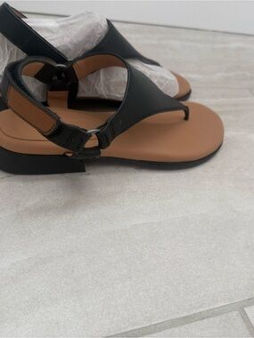 gentle souls Black and Tan Leather Thong Sandals